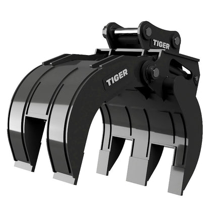 Black excavator bucket with 'Tiger' branding on a white background